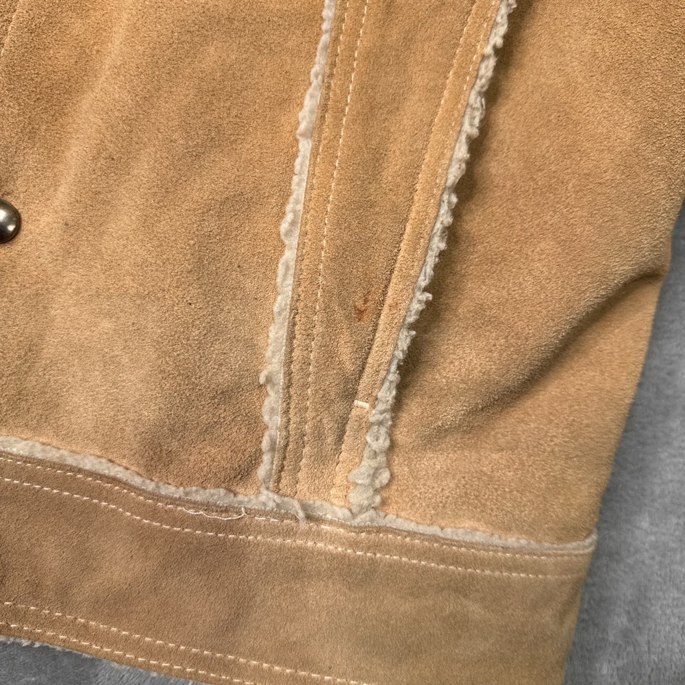 VTG JCPenney Jacket Men 40 Brown Suede Leather Trucker Sherpa Yellowstone 70s - Picture 4 of 13